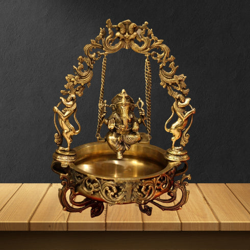 Brass Made Lord Ganesha Urli 12.05kg